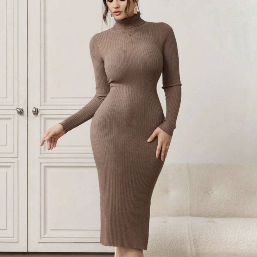 SHEIN Elegant Long Sleeve Brown Dress
